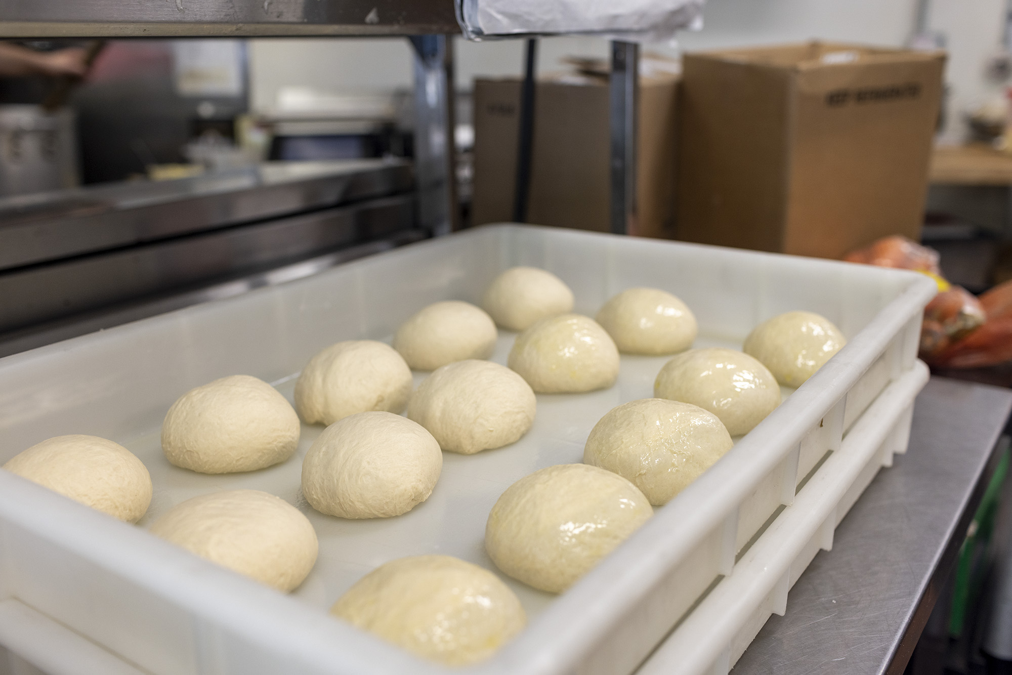 Fresh pizza dough at Penngrove Market waiting to be rolled out.